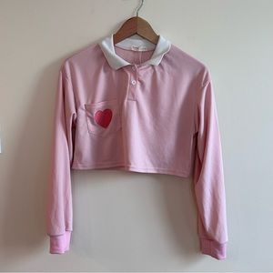 ROMWE Collared Cropped Pink Shirt
